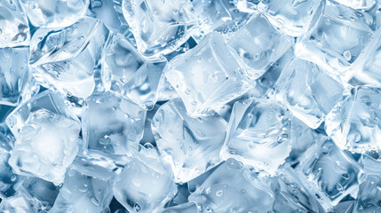 Close Up of Crystal Clear Ice Cubes in Cold Blue Tones