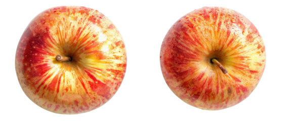 Two red and yellow apples with a black background.