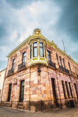  Colonial architecture building built with pink quarry in streets of the historic center of Zacatecas
