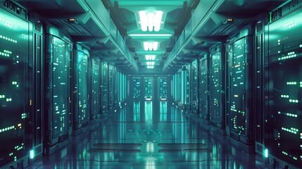 Obraz premium Futuristic Server Room, Generative AI