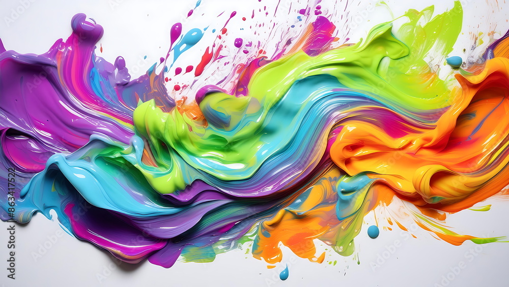 Wall mural Abstract colorful paint swirls on white background. Vibrant liquid colors, art and creativity concept.