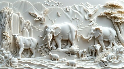 Gorgeous 3D Relief Animal Mural: AI-Created Wallpaper Design