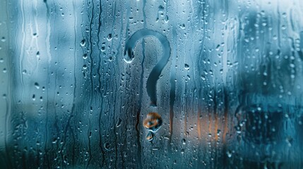 Condensation Forms Question Mark on Fogged Glass Texture Close up