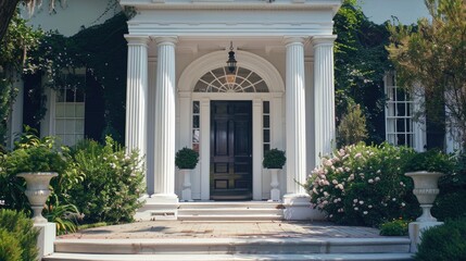 The home s white entrance