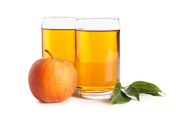 Glasses of fresh apple juice on white background