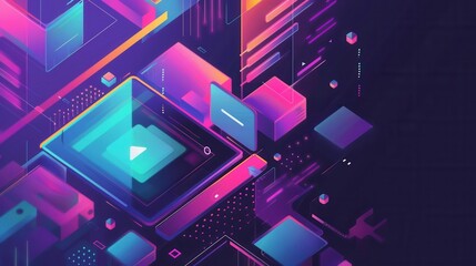A vibrant and dynamic abstract background with a device screen displaying streaming video, perfect for video bloggers and streaming services. Generative AI