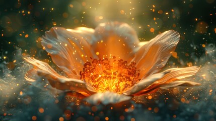 Obraz premium Realistic flower detonation against green backdrop, commercial style, detailed and realistic, evenly lit, with copyspace