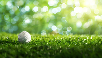 Close-up of a golf ball on lush green grass with a blurred natural background, ideal for sports and outdoor-themed imagery.