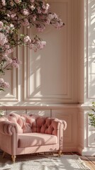 Home mock up, modern feminine living room interior background