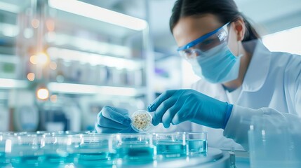 Scientist observing the growth of organoids in a bioreactor, biotechnology, organ regeneration