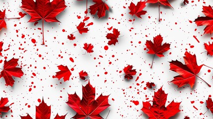 Seamless pattern of the Canadian flag in a handdrawn style, highlighting the red maple leaf and red bars on a white background with artistic details