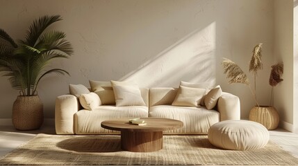 Home mockup, contemporary minimalist living room interior