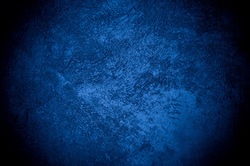 Old wall pattern texture cement blue dark abstract  blue color design are light with black gradient background.