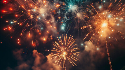 Fototapeta premium Fireworks Festival - Spectacular fireworks lighting up the night sky at a summer festival, summer in Korea, fireworks, hd, dazzling with copy space
