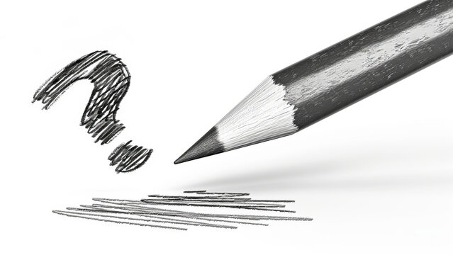 Pencil drawing of a question mark, on white background - Powered by Adobe