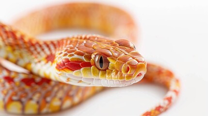 Obraz premium Corn snake with striped pattern on white backdrop
