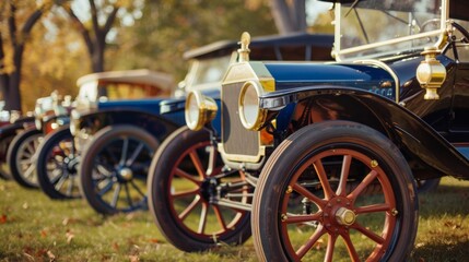 A vintage car show featuring automobiles from the early 20th century