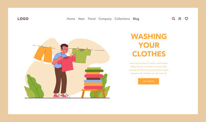 Child doing household chores web banner or landing page. Formation