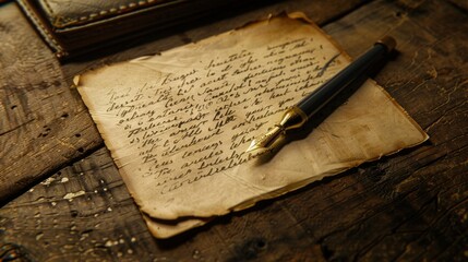Vintage Handwritten Letter on Wooden Desk, Generative AI