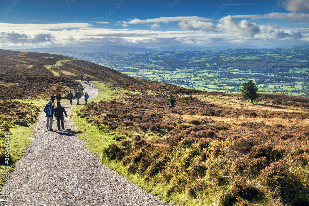 Wall mural A Country Path with Hills and Blue Sky (Moel Famau Country Walk in North wales, UK.)