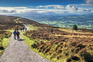 A Country Path with Hills and Blue Sky (Moel Famau Country Walk in North wales, UK.)