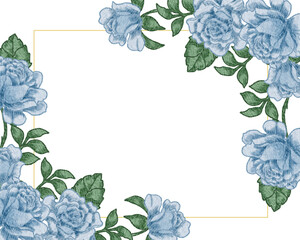 Blue Vintage Rose Watercolor Flower Border