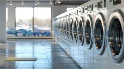 set of laundry machine in self-service laundry and washing rental center