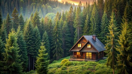 Cozy house nestled in the woods surrounded by trees, forest, cabin, home, tranquil, nature, peaceful, remote, getaway