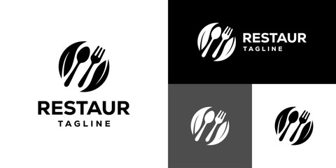 Vector design template of spoon and fork logo with simple model, restaurant, equipment, cutlery, symbol icon EPS 10