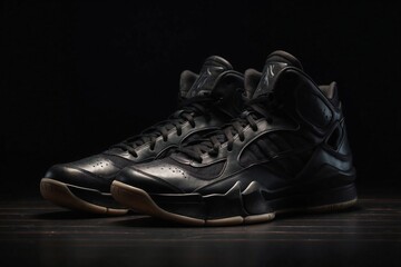 Basketball Shoes: Black basketball shoes on a matte black background.