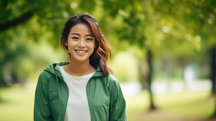 Naklejka premium A young beautiful Asian woman with a bright smile, 