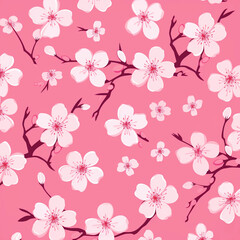 Fototapeta premium Seamless pattern of cherry blossoms on pink background