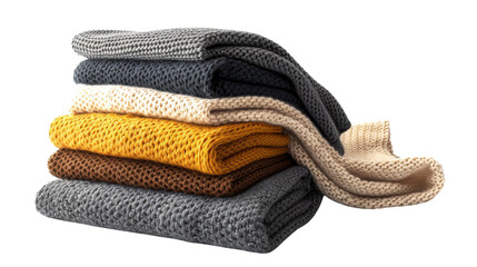 Set of stacked clothes on transparent background