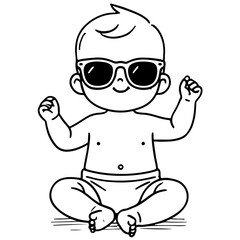 Minimalist Line Art of Baby with Sunglasses and Raised Arms