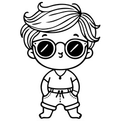 Minimalist Line Art of Baby with Sunglasses and Shorts