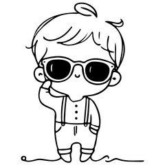 Minimalist Line Art of Baby with Sunglasses and Suspenders