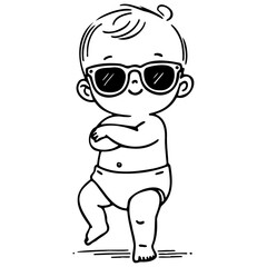 Minimalist Line Art of Baby with Sunglasses and Crossed Arms