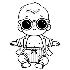 Minimalist Line Art of Baby in Sunglasses and Jacket