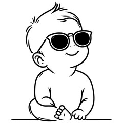 Minimalist Line Art of Baby Crawling with Sunglasses