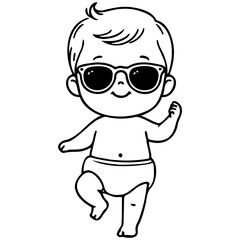 Minimalist Line Art of Baby with Sunglasses and Green Outfit