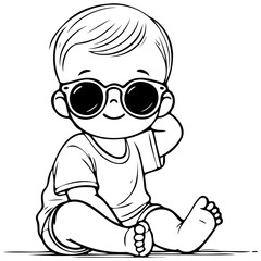 Minimalist Line Art of Baby with Sunglasses and Shirt