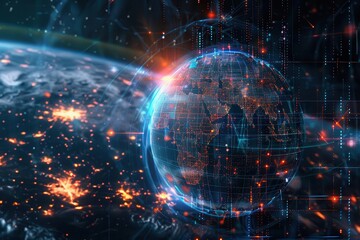 abstract concept of virtual money and crypto technology in futuristic metaverse with cyber earth digital illustration