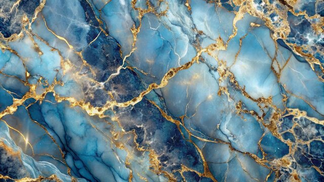 Luxurious abstract marble texture featuring iridescent blue hues with scattered gold accents and subtle shine, evoking opulence and sophistication.