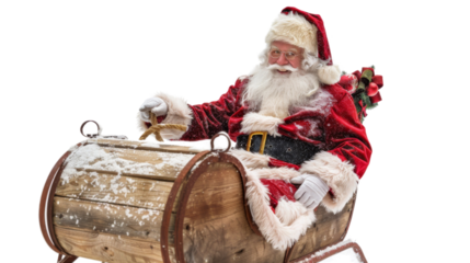 Santa Claus ready to deliver presents on transparent background