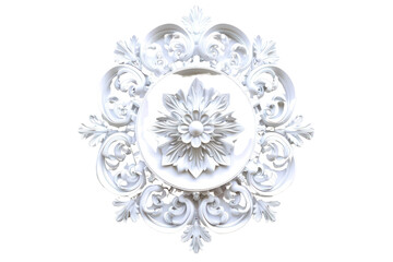 Ornate white plaster ceiling medallion with intricate floral design, perfect for classic architectural and interior decoration projects.