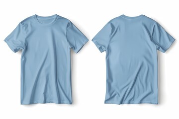 blank light blue tshirt mockup template front and back views isolated on white apparel design concept