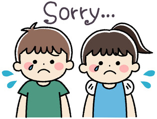 悲しい表情をした子供のアイコンイラスト