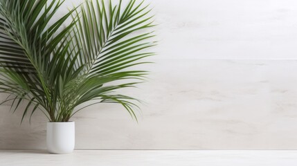 Obraz premium palm leaves in front of a clean white concrete wall 