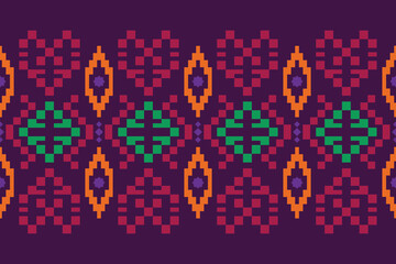 Seamless pattern of Thai weaving, square Vector illustration. Ethnic pixel embroidery designs for carpets, curtains, pillows, bags, clothing, geometric patterns.