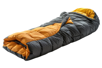 A cozy and insulated sleeping bag perfect for camping and outdoor adventures. Features a two-tone design with gray and orange colors.